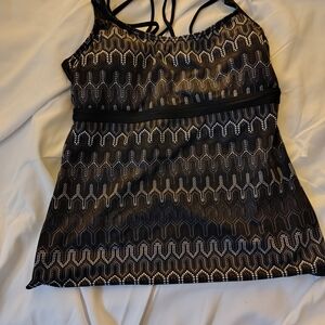 Source Unknown Black Patterned One-Piece Swim Top with Strappy Back